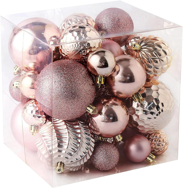 Christmas Balls Ornaments -36Pcs Shatterproof Christmas Tree Decorations with Hanging Loop for Xmas Tree Wedding Holiday Party Home Decor,6 Styles in 3 Sizes(Rose Gold)