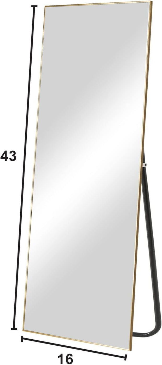 Wall Mirror Full Length Full Body Mirror Bedroom Dressing Mirror Standing Hanging or Leaning against Wall Aluminum Alloy Frame(Gold, 43" X 16")