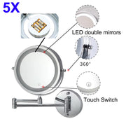 Led Folding Bathroom Mirrors Touch Function Led Magnifying Makeup Mirror Wall Mounted Dual Arm Extension LED Bathroom Mirror