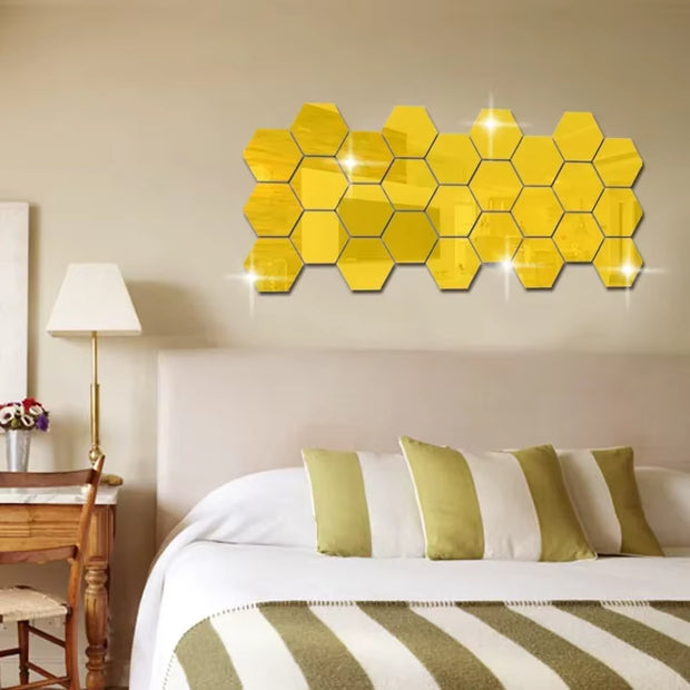 12Pcs Hexagonal Acrylic Mirror Wall Sticker Self Adhesive Mosaic Tile Decals Removable Wall Sticker DIY Home Decoration