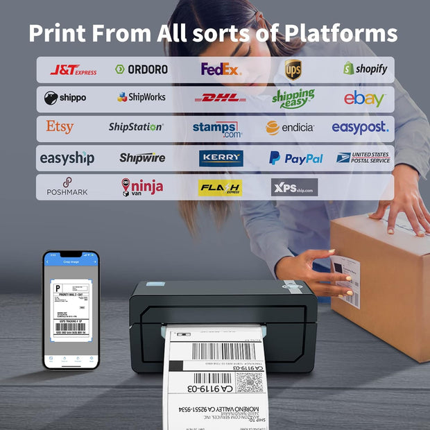 Bluetooth Thermal Shipping Label Printer – Wireless 4X6 Shipping Label Printer, Compatible with Android&Iphone and Windows, Widely Used for Ebay, Amazon, Shopify, Etsy, USPS