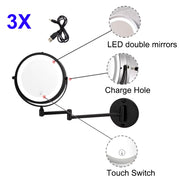 Led Folding Bathroom Mirrors Touch Function Led Magnifying Makeup Mirror Wall Mounted Dual Arm Extension LED Bathroom Mirror