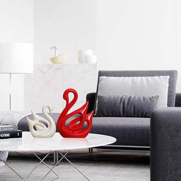 2 Pieces Swan Sculpture Decor Swan Table Decorations Elegant Ceramic Swan Figurine Swans for Decoration Statues for Home Decor Living Room Shelves Fireplace Coffee Table Decor（Red White Couple Swan ）