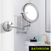 Led Folding Bathroom Mirrors Touch Function Led Magnifying Makeup Mirror Wall Mounted Dual Arm Extension LED Bathroom Mirror