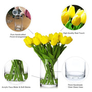 20 Pieces Yellow Real Touch Tulips Artificial Flowers in Vase, Fake Tulips Ar...