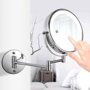 Led Folding Bathroom Mirrors Touch Function Led Magnifying Makeup Mirror Wall Mounted Dual Arm Extension LED Bathroom Mirror