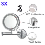 Led Folding Bathroom Mirrors Touch Function Led Magnifying Makeup Mirror Wall Mounted Dual Arm Extension LED Bathroom Mirror