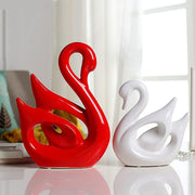 2 Pieces Swan Sculpture Decor Swan Table Decorations Elegant Ceramic Swan Figurine Swans for Decoration Statues for Home Decor Living Room Shelves Fireplace Coffee Table Decor（Red White Couple Swan ）